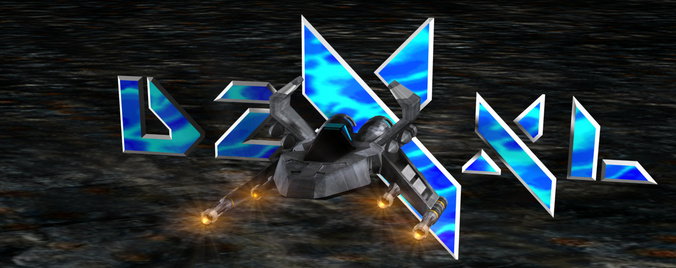 The player ship fires blue lasers inside a mine, red beams behind it